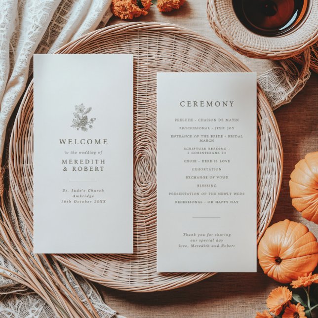 Minimalistskådespelerskor och Pinecone Fall Weddin Program (Skapare uppladdad)