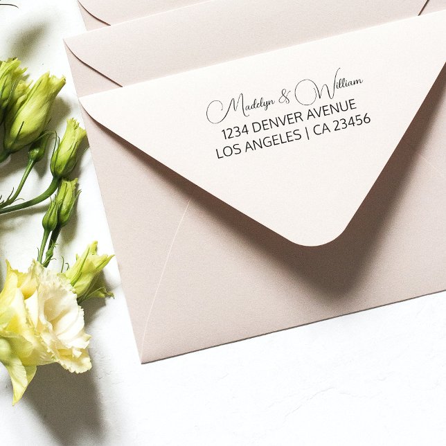 Minimalistskript för modern Bröllop Returadress Självfärgande Stämpel (Skapare uppladdad)
