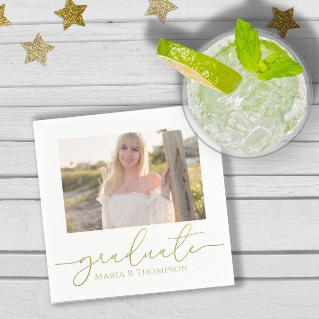 Minimalistskript för Studenten Photo Elegant Guld Pappersservett (Skapare uppladdad)