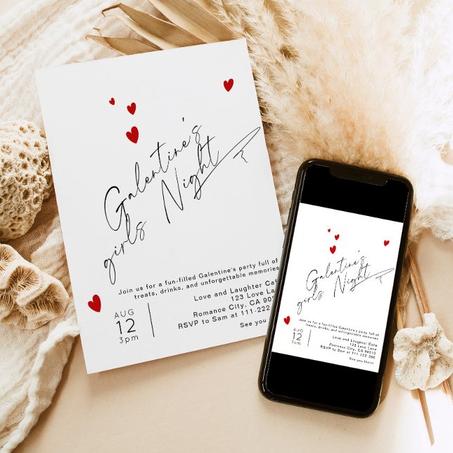Minimalistskript Girls Galentines party Inbjudningar (Skapare uppladdad)