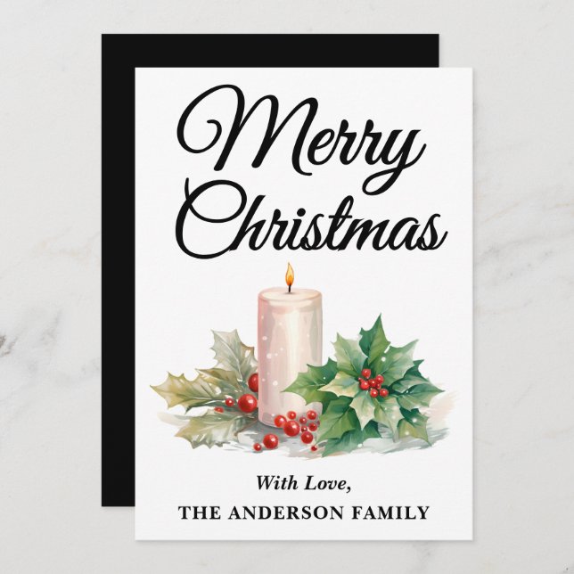 Minimalistskript God jul Black & White Julkort (Fram/baksida)