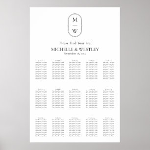 Minimalisttecken för monogram Bröllop-sätesdiagram Poster