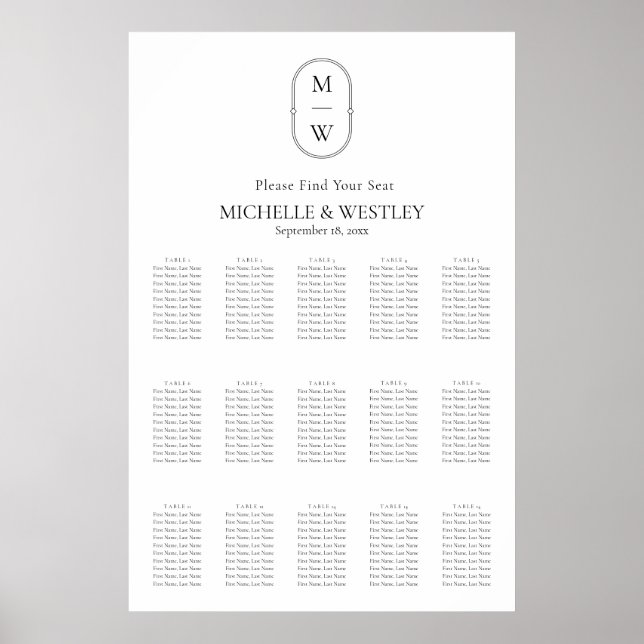 Minimalisttecken för monogram Bröllop-sätesdiagram Poster (Framsidan)