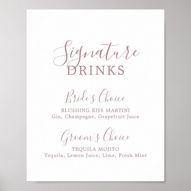 Minimalisttecknet Ro Guld Namnteckning Drinks Poster (Framsidan)