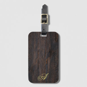 Minimalistträ Mönster Monogram Handskriftlig Bagagebricka