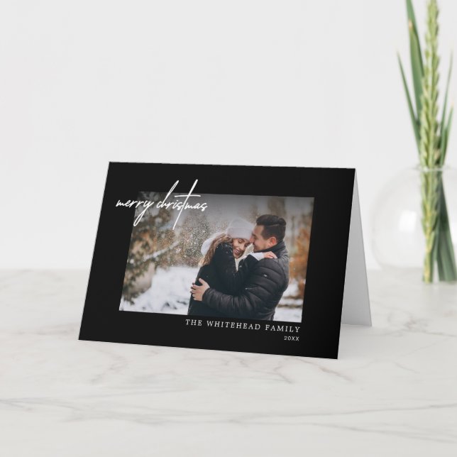 Minimalkort för vit svart god jul- helgkort (Framsida)