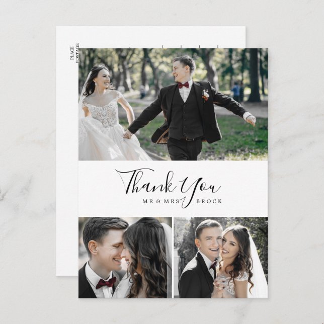 Minimalt 3-vykort för fotokollage-Tack Vykort (Fram/baksida)