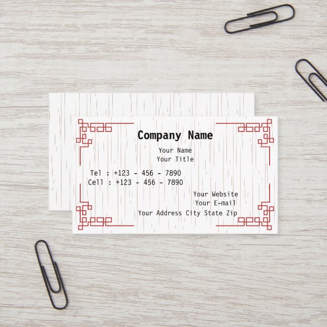 Minimalt Affärskort med Öster asiatiska Motifs Visitkort (Fram/Back In Situ)