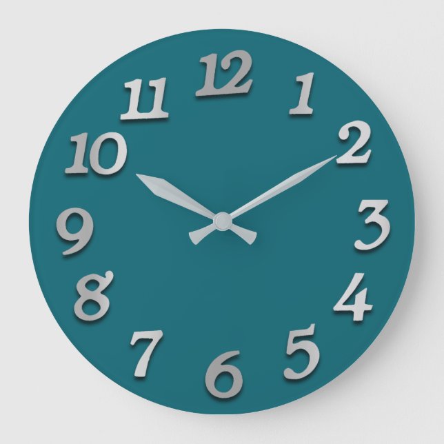 Minimalt antal Grått Silver Grått Teal Aqua Woodla Stor Klocka (Framsida)