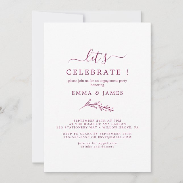 Minimalt blad | Boho Cream Let's Celebrate  Inbjudningar (Framsida)