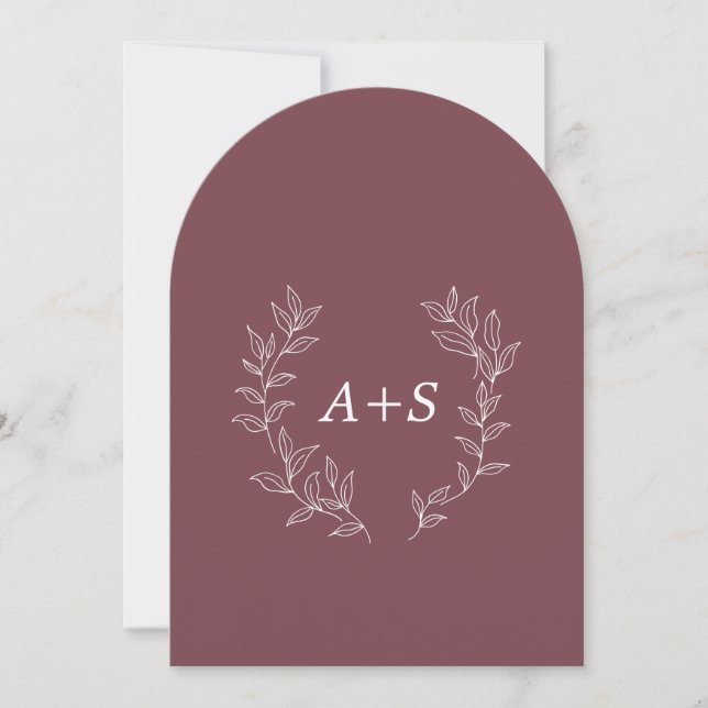 Minimalt blad | Böjd Monogram Bröllopsinbjudan Inbjudningar (Framsida)