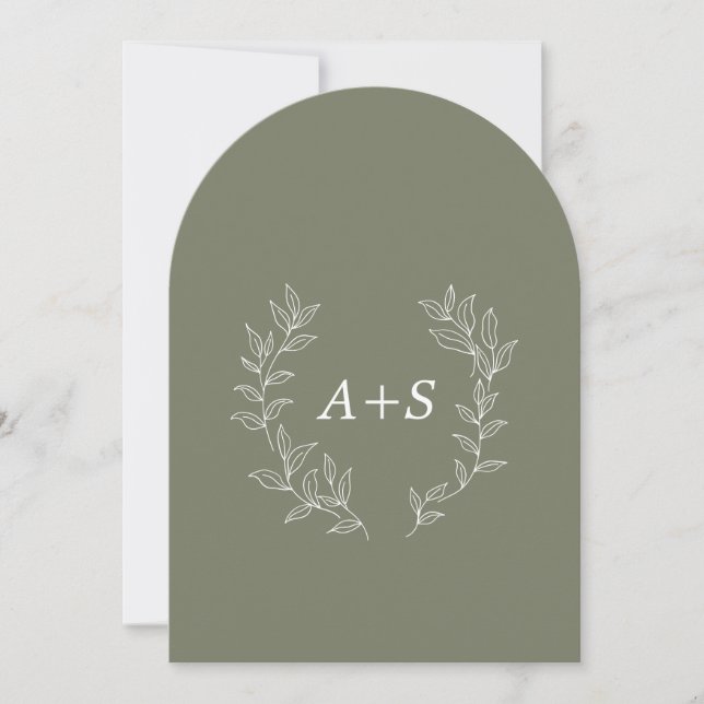 Minimalt blad | Böjd Monogram Bröllopsinbjudan Inbjudningar (Framsida)