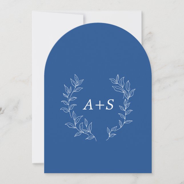 Minimalt blad | Böjd Monogram Bröllopsinbjudan Inbjudningar (Framsida)