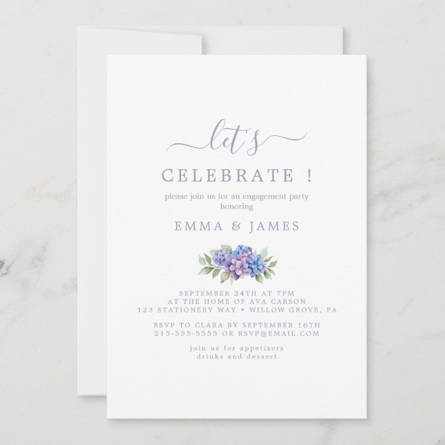 Minimalt blad | Dammig lila "Låt oss fira"  Inbjudningar (Framsida)