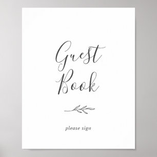 Minimalt blad Mörkgrå gästbokssköld Poster