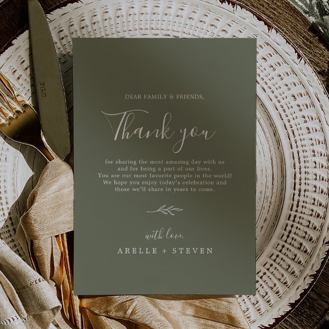 Minimalt blad | Mörkgrön tack mottagningskort Vykort (Minimal Leaf | Dark Green Thank You Reception Card)