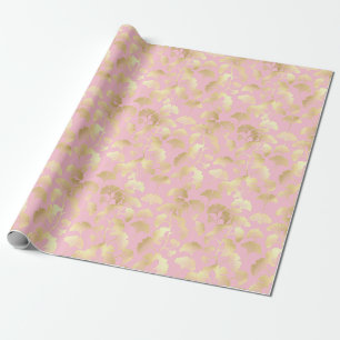 Minimalt bladguldmönster på mjuk rosa bakgrund presentpapper
