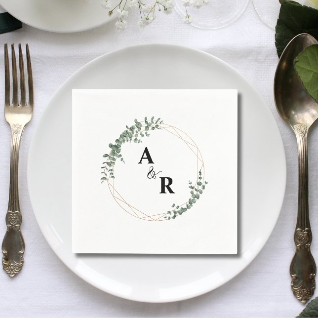Minimalt bladmonogram Anpassad bröllopscocktail Pappersservett (Minimal leaf monogram custom wedding cocktail napkins add clean natural elegance to receptions.)