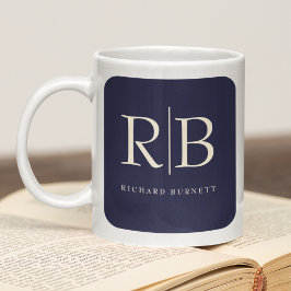 Minimalt blått Cream i monogram klassisk Elegant Kaffemugg