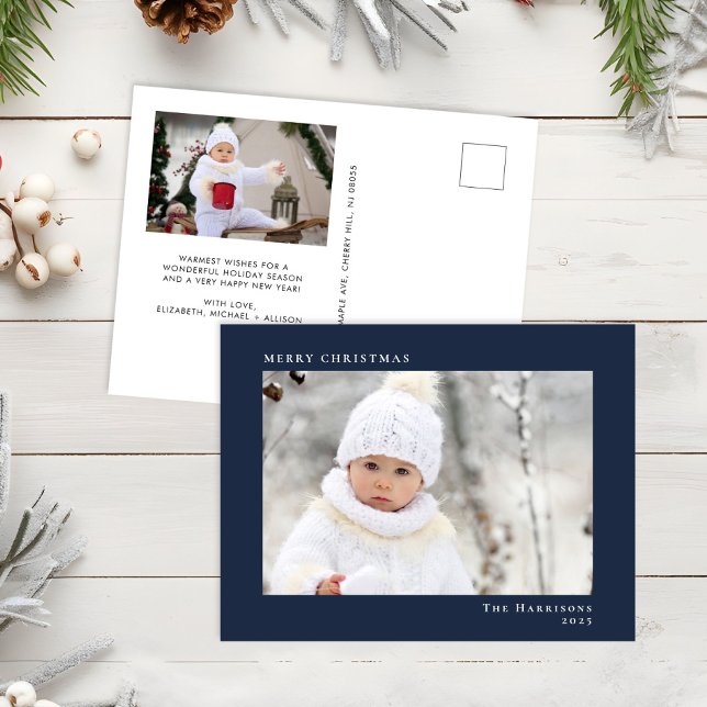 Minimalt blått foto av modern God jul Helg Vykort (Skapare uppladdad)