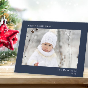 Minimalt blått foto av modern God jul Helgkort