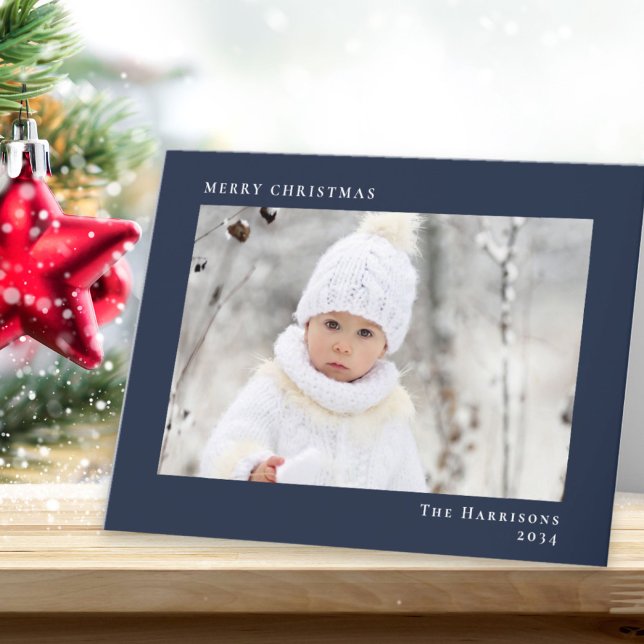 Minimalt blått foto av modern God jul Helgkort (Share the love and warmth of the season with your personalized photo Christmas card)