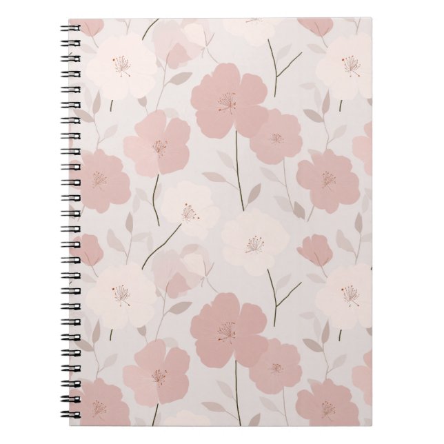 Minimalt blekt rosa blomma vit blommig mönster anteckningsbok (Framsidan)