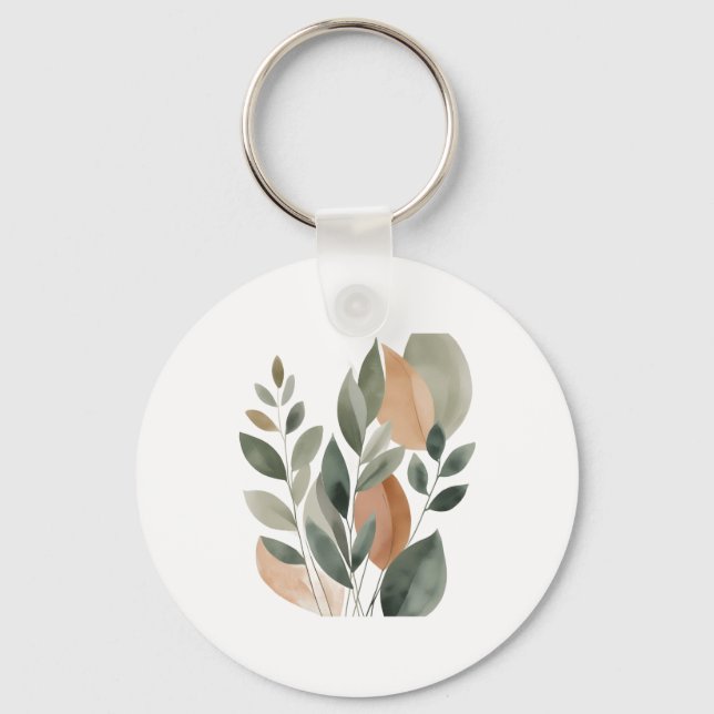 Minimalt botaniskt bladsmönster nyckelring (Framsida)