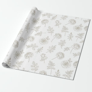 Minimalt botaniskt linjekonstsmönster (8) presentpapper
