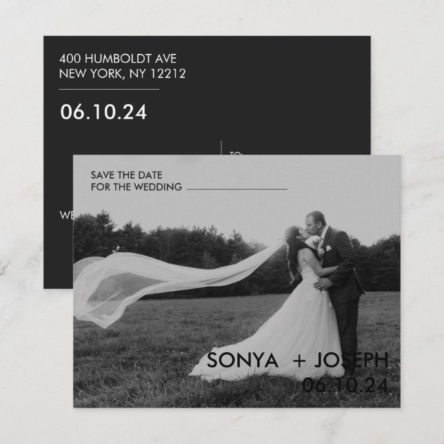 Minimalt Bröllop-foto spara datumkort (Fram/baksida)