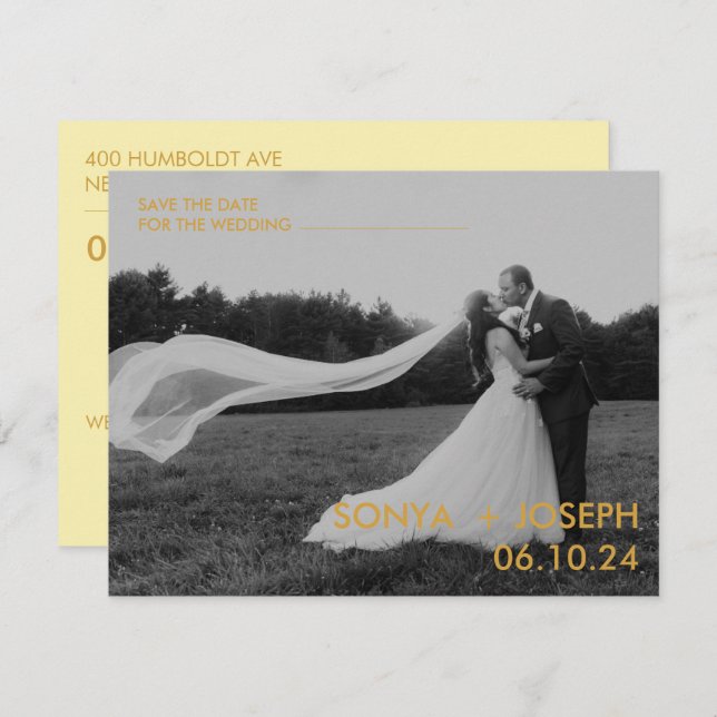 Minimalt Bröllop-foto spara datumkort (Fram/baksida)