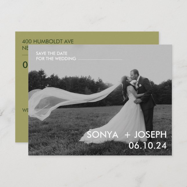 Minimalt Bröllop-foto spara datumkort (Fram/baksida)