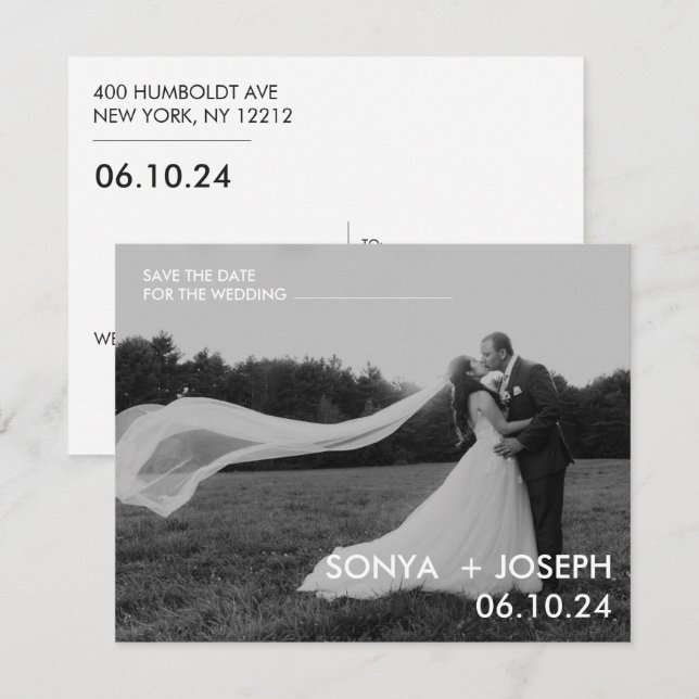 Minimalt Bröllop-foto spara datumkort (Fram/baksida)