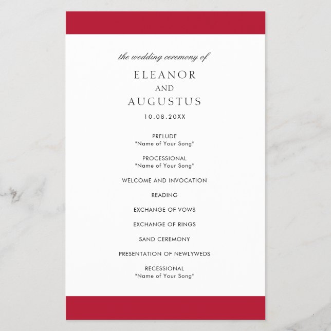 Minimalt budgetBröllopsprogram för klassisk röd El Flygblad (Framsidan)