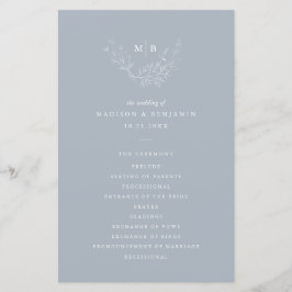 Minimalt Dusty Blue Formal Monogram-Bröllopsprogra