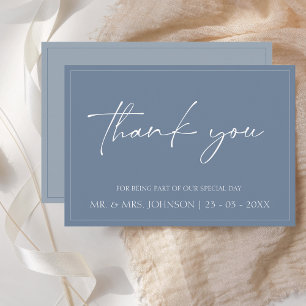 Minimalt Dusty Blue Script Bröllop-tack för ditt k Tack Kort