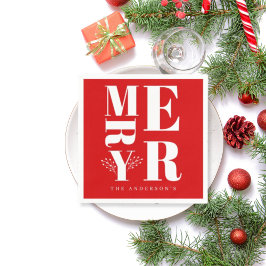 Minimalt Elegant Ljust Rött Vitt God Jul Pappersservett