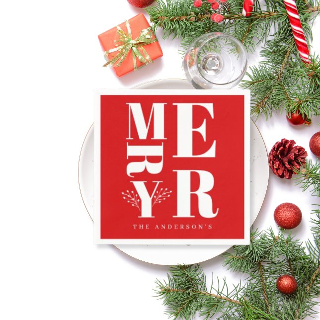 Minimalt Elegant Ljust Rött Vitt God Jul Pappersservett (Skapare uppladdad)