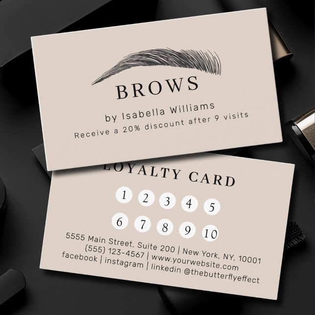 Minimalt Elegant Ögonbrynssalong Lojalitet Visitkort (Minimal Elegant Eyebrow Salon Salon Loyalty Business Card)