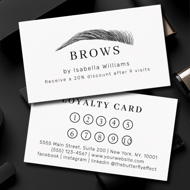 Minimalt Elegant Ögonbrynssalong Lojalitet Visitkort (Minimal Elegant Eyebrow Salon Salon Loyalty Business Card)