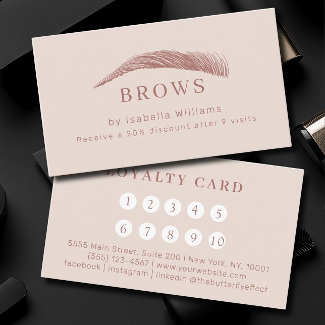 Minimalt Elegant Ögonbrynssalong Lojalitetsprogram Visitkort (Minimal Elegant Eyebrow Salon Salon Loyalty Business Card)