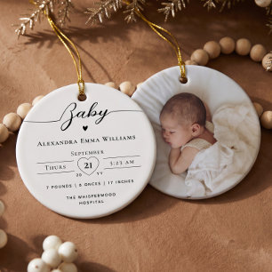 Minimalt Elegant Personligt Namn på Bebis Födelses Julgransprydnad Keramik