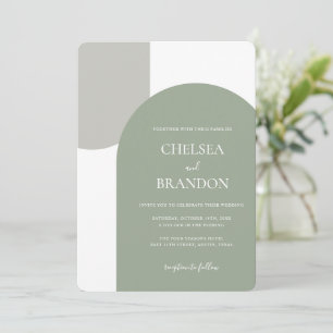 Minimalt Elegant Salvia Grön Båge Bohemisk Bröllop Inbjudningar