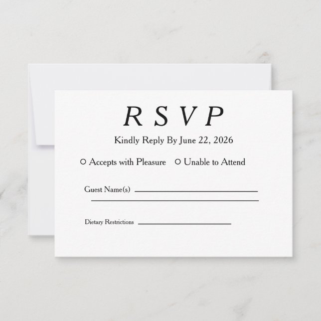 Minimalt Elegant Vitt RSVP OSA Kort (Framsida)