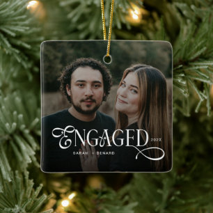 Minimalt Engagerade Par Foto Stilig Jul Julgransprydnad Keramik