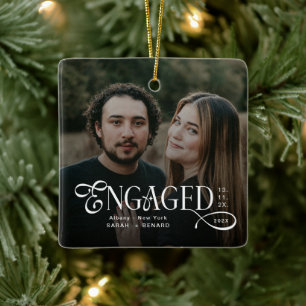 Minimalt Engagerade Par Foto Stilig Jul Julgransprydnad Keramik