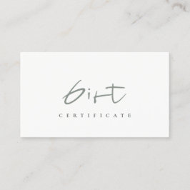 Minimalt enkelt Dusky Grönt Script Gift-certifikat Visitkort