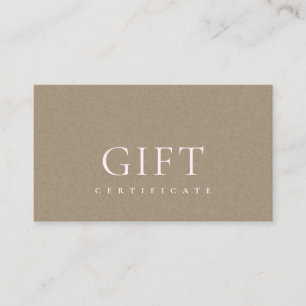 Minimalt enkelt Rosa Kraft Gift-certifikat Visitkort