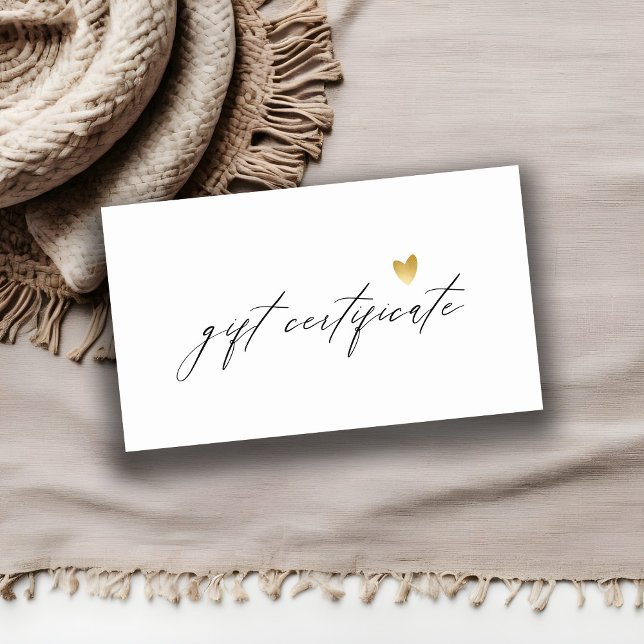 Minimalt enkelt skriptcertifikat Guld Heart Gift C Visitkort (Skapare uppladdad)
