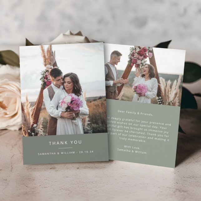Minimalt enkelt tack för bröllop 2 bilder kort (Skapare uppladdad)